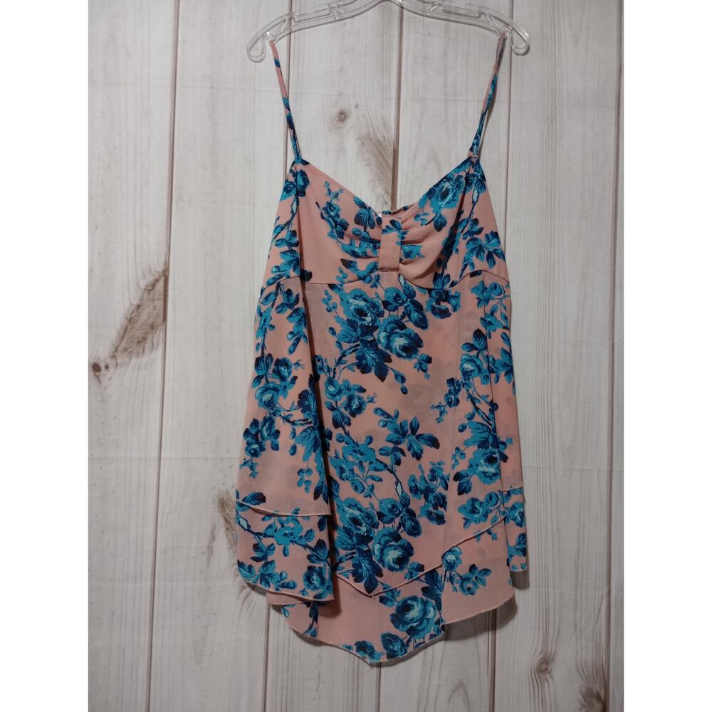 Rosegal Womens Plus 22 Pink Blue Floral Chiffon Tiered Cami Camisole Tank Top